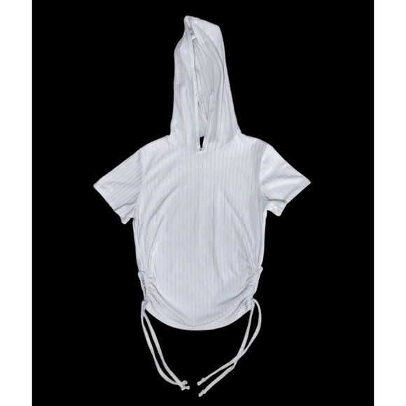Kids Cant Miss Ribbed White Hooded Top Girls 10/12 Drawstring Sides Shirt Hoodie - Picture 1 of 16